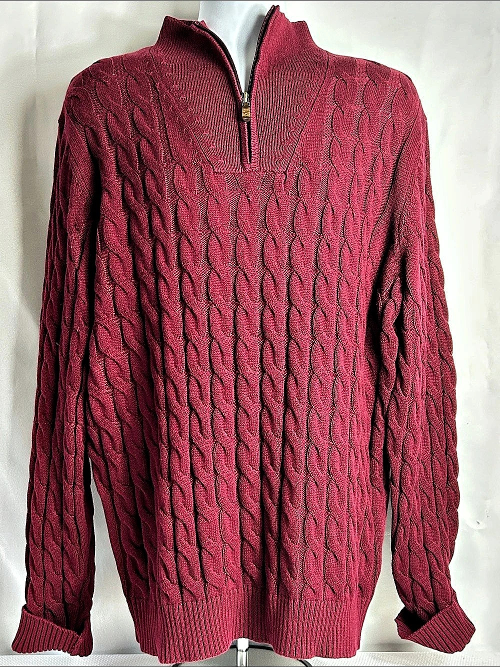 Jos. A. Bank 1905 Cable Knit Quarter-Zip Sweater Men’s XL Burgundy Pullover